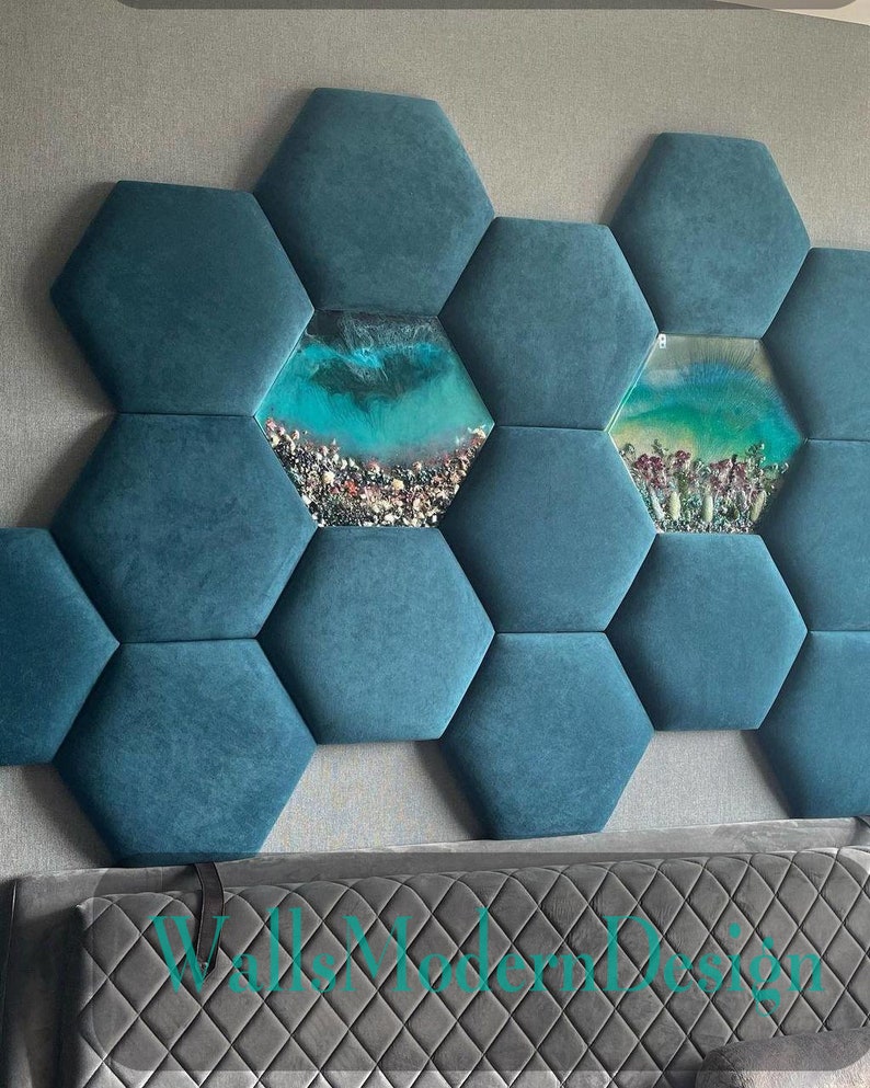 SET Hexagons Headboard soft panels Upholstered soft bumper, soft wall padding padded boards, wall cushion, wandkissen, wandpaneele image 3