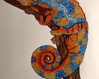 Chameleon: Nature inspired colored pencil art - Print