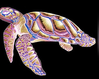 Tye Dye Turtle: Ocean inspired colored pencil art - Print