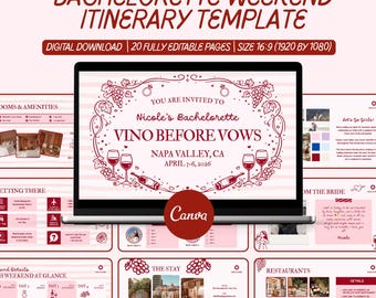 Vino Before Vows Wine Club Bachelorette Itinerary Template Canva Digital Invite Bach Napa Valley Weekend Planner Slides Powerpoint PDF