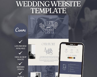 Blauwe sjabloon voor bruiloftswebsite Canva Romantische uitnodiging trouwwebsite Esthetische RSVP trouwwebsite minimalistisch bloemen Save The Date