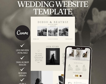 Romantic Wedding Website Template, Editable Canva Design (Digital Download)