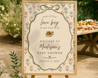 A Little Love Bug Is On The Way Baby Shower Welcome Sign Baby Shower Decor Canva Template Editable Our Little Lady Bug Baby Sprinkle Signage