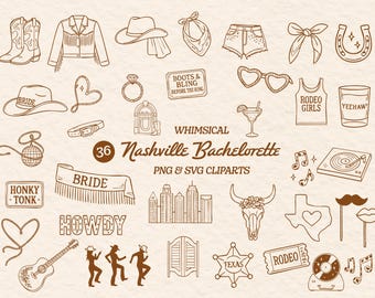 Nashville Bachelorette Clipart PNG SVG Handritad Bachelorette Party Clipart för Last Rodeo Texas Bachelorette Favors, Logotyper, Tröjor, Koozies
