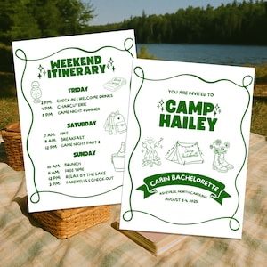Camping Bachelorette Invitation Canva Editable Cabin Bach Itinerary Template Hiking Bachelorette Mountain Bachelorette Weekend Invitation