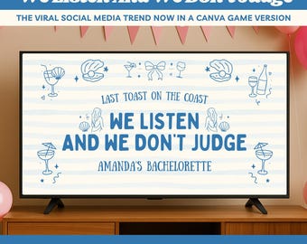 Coastal Bachelorette We Listen And We Don't Judge Bachelorette Party Game Beach Themed Bach Canva Game Template Fun Hen Party Drinking Game
