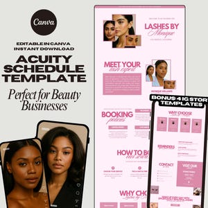 Acuity Scheduling Template Pink Lash Tech Booking Website Template for Lash Artist Modern Design Acuity Booking Site DIY Canva Template