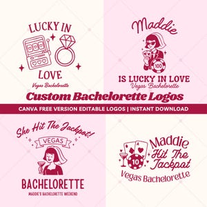 Vegas Bachelorette Logo Bundle Custom Bach Weekend Logo Canva Editable Bachelorette Svg Png Lucky In Love Hen Do Handdrawn Logo for Favors