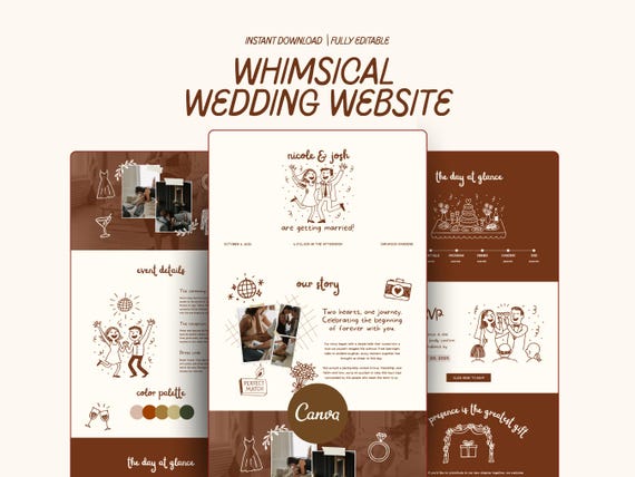Whimsical Wedding Website Template Canva Handdrawn Wedding Website Invitation Handdrawn Aesthetic Wedding Website RSVP Quirky Save The Date