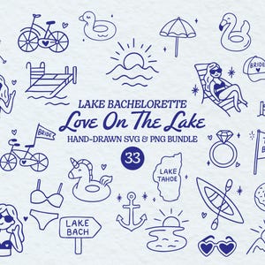 Sjön Bachelorette Clipart Bundle Rustik Kärlek Sjöliv SVG Illustration Nyckfull Handritad Bachelorette PNG Bundle för Bachelorette Favors