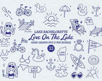 Paquete de imágenes prediseñadas de despedida de soltera en el lago, ilustración SVG de amor rústico, vida en el lago, paquete de imágenes PNG de despedida de soltera dibujadas a mano para recuerdos de despedida de soltera