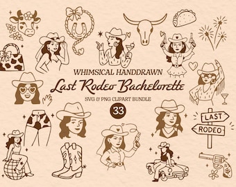 Sista Rodeo Clipart Bundle Nashville Bachelorette Svg Illustration Nyckfull Handritad Texas Bachelorette Png för Cowgirl Bachelorette Favors
