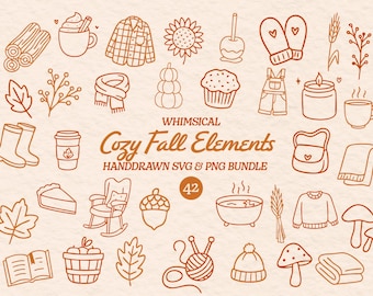 Cozy Fall Clipart Bundle Fall Desserts Svg Illustration Whimsical Handdrawn Autumn Leaves Png Sticker for Autumn Season Png Fall Vibes Png