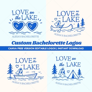 Kärlek vid sjön Bachelorette-logotyppaket Anpassad brudhelglogotyp Canva Redigerbar sjömöckeskväng SVG PNG Camp-tema Ladda ner Last Sail