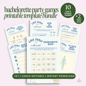 Bachelorette Party Game Bundle Küstenthema Brautparty Spiele Bearbeitbare Canva Vorlage Spaß Hen Party Printable Last Toast On The Coast
