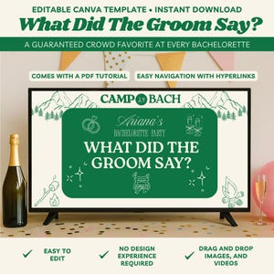 What Did The Groom Say Camp Bachelorette Party Game Camp Theme Bridal Shower Games Editable Canva Template Fun Hen Party Game Bride To Be