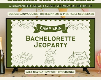 Bachelorette Jeoparty Camp Bachelorette Party Game Camp Theme Bridal Shower Games Editable Canva Template Fun Hen Party Game Bride To Be