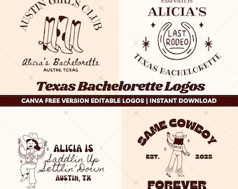 Texas Bachelorette-logotyppaket, anpassad brudhelglogotyp, redigerbar Canva PNG SVG, Saddlin Up Nashville Cowgirl Bach Austin Girls Club-tema