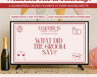What Did The Groom Say Bachelorette Game Lucky In Love Theme Hen Do Party Game Red Editable Canva Template Fun Bridal Shower Drinking Games