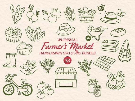 Farmers Market Png Clipart Bundle Fresh Off The Market Whimsical Handdrawn Illustration for Party Favors Rustic Farmers Market Svg Farmhouse