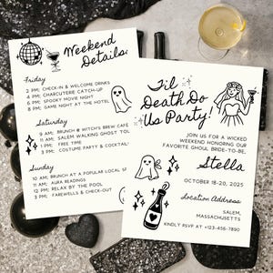 Halloween Bachelorette Til Death Do Us Party Invitation Goth Bachelorette Weekend Itinerary Canva Template Spooky Bach Emo Bride Or Die