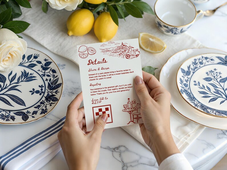 That's Amore Bridal Shower Invitation Template Handdrawn, Canva Editable Italian Summer Themed Brunch Party Invite, Ciao Bella, Red Stripes image 11