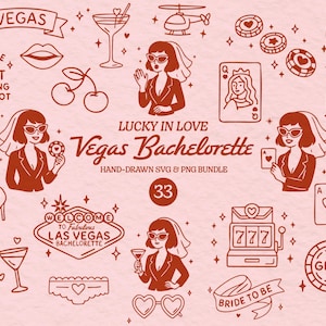 Vegas Bachelorette Clipart Bundle Lucky In Love Bachelorette Svg Playing Cards Illustration Handdrawn Casino Bachelorette Png Party Favors