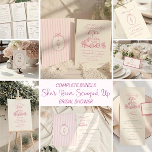 She's Been Scooped Up Bridal Shower Complete Editable Template Bundle, Canva Whimsical Handdrawn Games, Signs, Ice Cream Bridal Brunch Decor