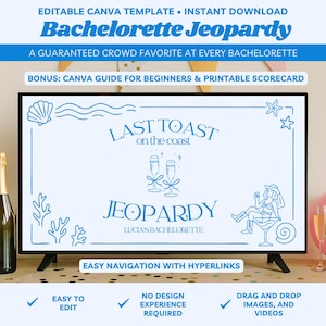 Coastal Bachelorette Jeopardy Canva Editable Game Template Hen Party Drinking Games Fun Last Toast Bridal Shower Jeopardy Trivia Games