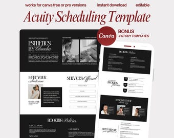 Acuity Template Esthetician, Black and White Acuity Booking Site, Modern Acuity Scheduling Site, Esthetician Template, Canva Website Banner
