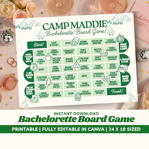 Printable Camp Bachelorette Board Game Editable Template Instant Download Hen Do Party Funny Drinking Games For Bride Canva Girls Night Game