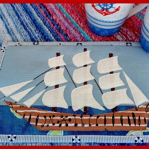 Tall Ship / Sailing Boat / schooner mug rug / coaster / table mat PDF pattern for applique, sewing and quilting