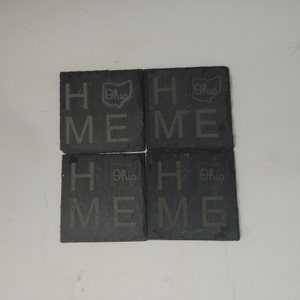 Slate home Ohio coaster set of 4. Natural slate for glasses. Wonderful for a bar or mancave image 1