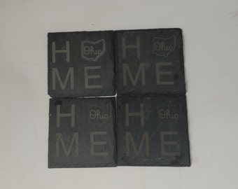 Slate home Ohio coaster set of 4.  Natural slate for glasses.  Wonderful for a bar or mancave