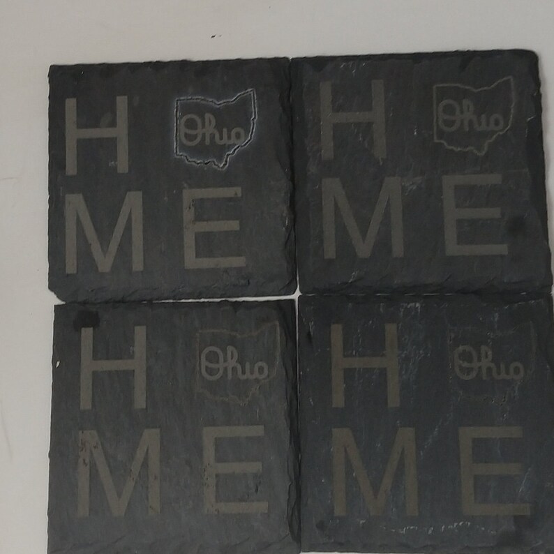 Slate home Ohio coaster set of 4. Natural slate for glasses. Wonderful for a bar or mancave image 2