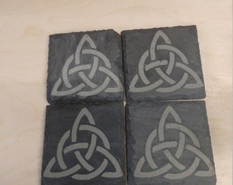 Laser Engraved Celtic Knot Slate Coasters, Set of 4