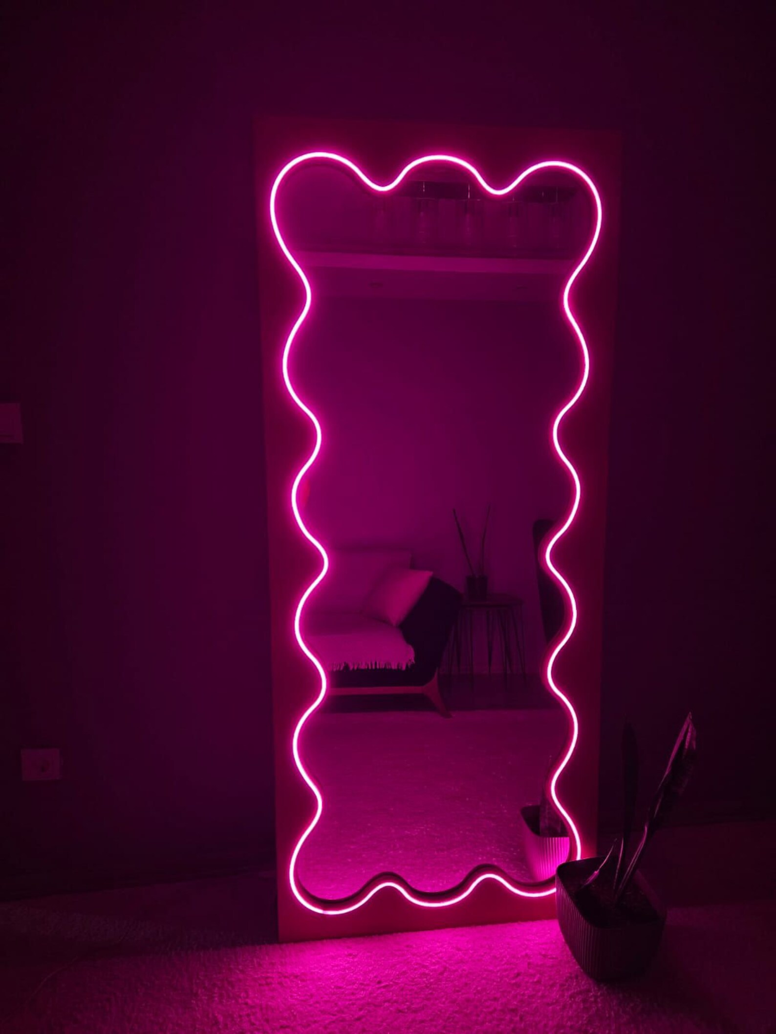 Mirror, Modern Floor Mirror, Wood Framed Mirror, Design Mirror, Neon ...