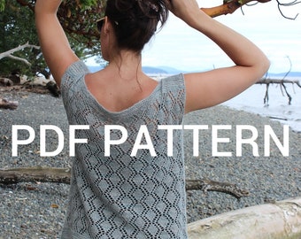 PDF pattern - lace knitting pattern - knit shirt pattern - fingering weight top pattern - linen/silk blend - summer knitting pattern