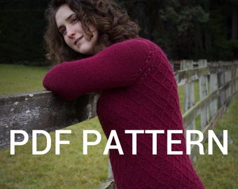 PDF Pattern - Women's pullover PDF - Hand Knit women's sweater - burgundy knit jumper - sweater knitting pattern