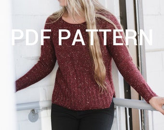 PDF Pattern - knitted pullover PDF - hand knitting pattern - modern knitting pattern - sweater pattern - classic pullover - burgundy sweater