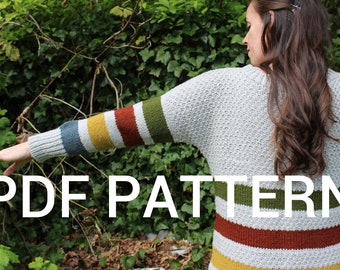 PDF Pattern - Unisex pullover PDF - Hand Knit unisex sweater - striped knit jumper - sweater knitting pattern - Canada style pullover