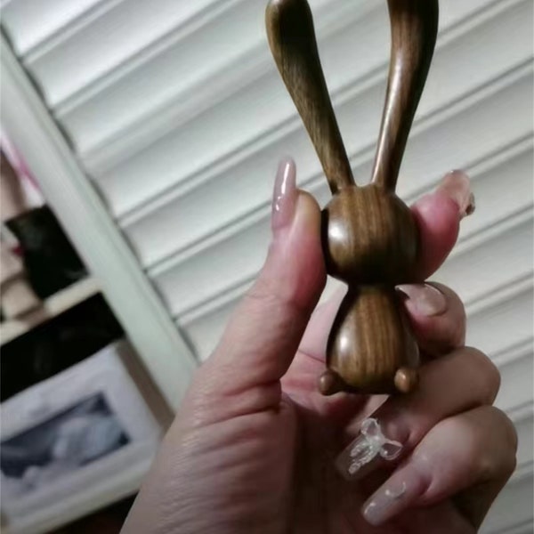 Natural Sandalwood Rabbit-shaped Massage Stick: Jawline Contouring and Temple Pressure Massage Tool, Gift Idea