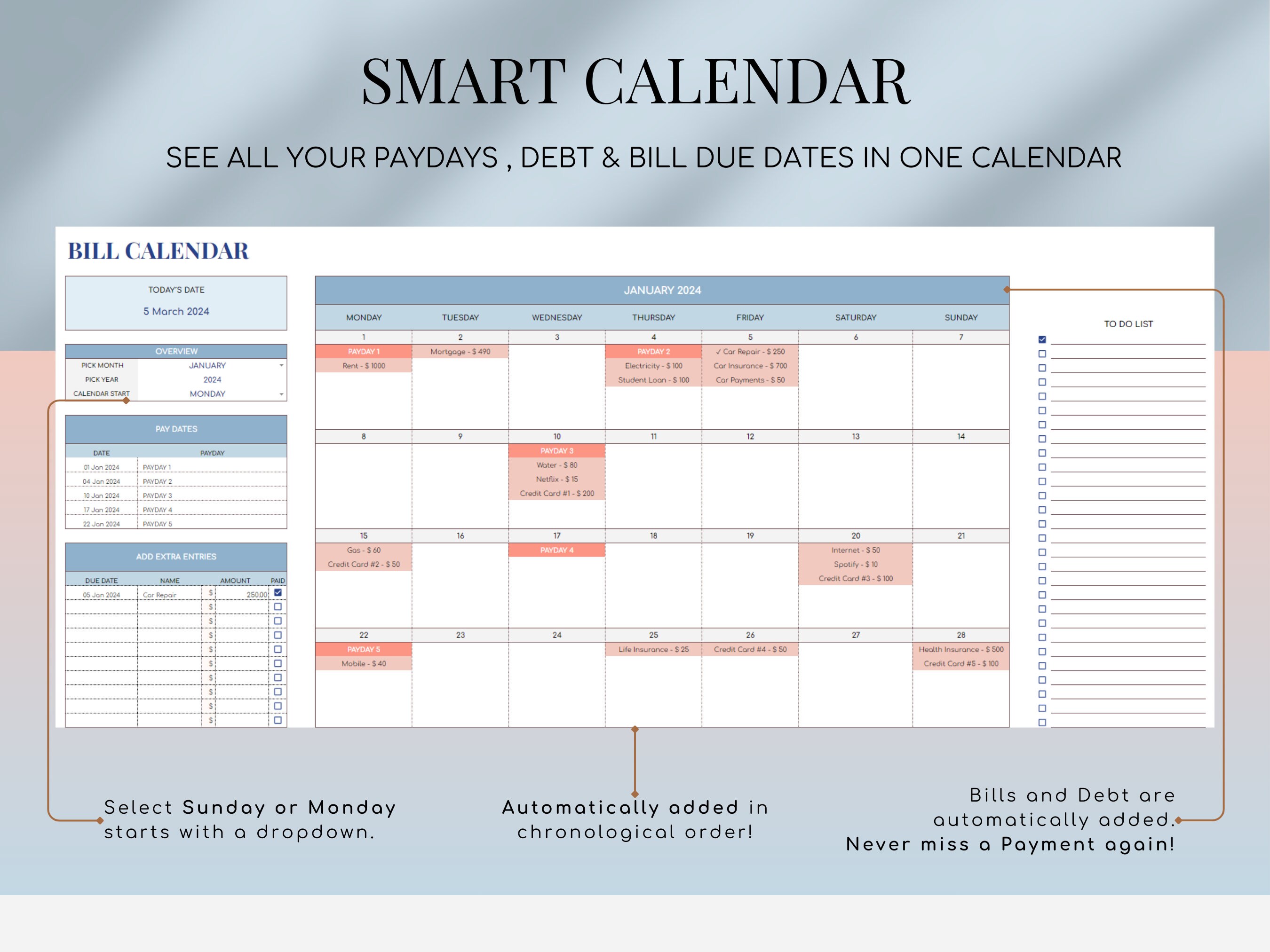 Bill Calendar Google Sheets Bill Checklist Planner Spreadsheet