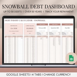Rastreador de pago de deuda Hojas de cálculo de Google Método de bola de nieve Hoja de cálculo de pago de deuda Planificador financiero Tarjeta de crédito Pago de hipoteca Finanzas personales