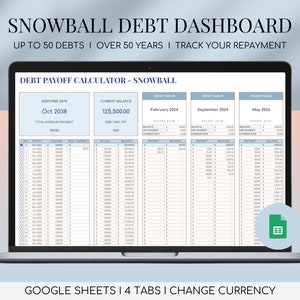 Rastreador de pago de deuda Hojas de cálculo de Google Método de bola de nieve Hoja de cálculo de pago de deuda Planificador financiero Tarjeta de crédito Pago de hipoteca Finanzas personales