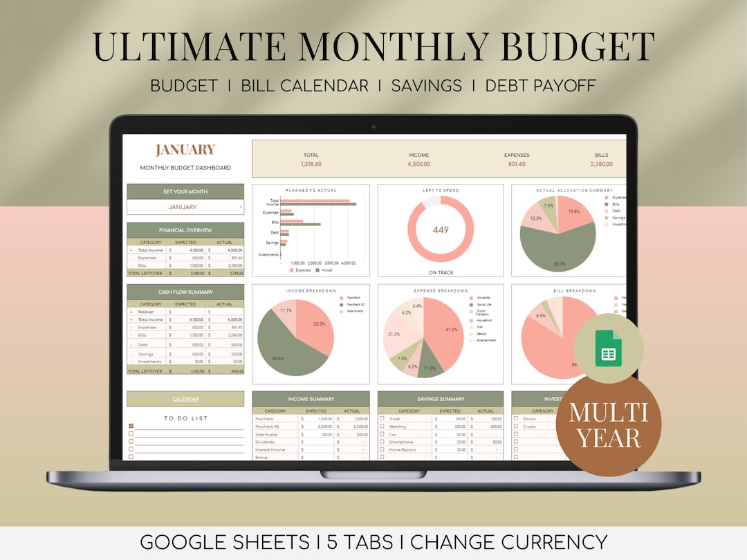 Monthly Google Sheets Budgeting Spreadsheet Budget Template Monthly ...