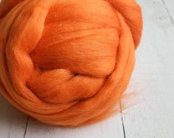 Dyed Corriedale Wool Top Roving - Carrot - Spinning Fiber - 4 Ounces