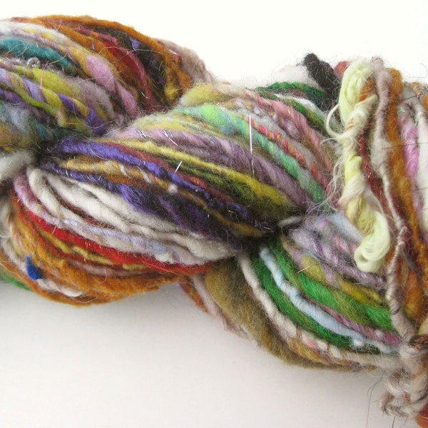 Handspun Yarn - Art Yarn - Rustic - Worsted/Bulky Single - Kitchen Sink - 102 Yards