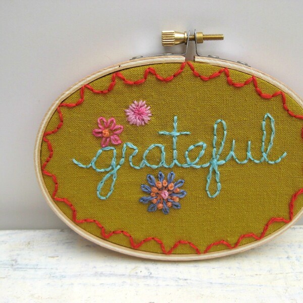 Gratitude Embroidery Hoop Framed Wall Art --- Made to Order