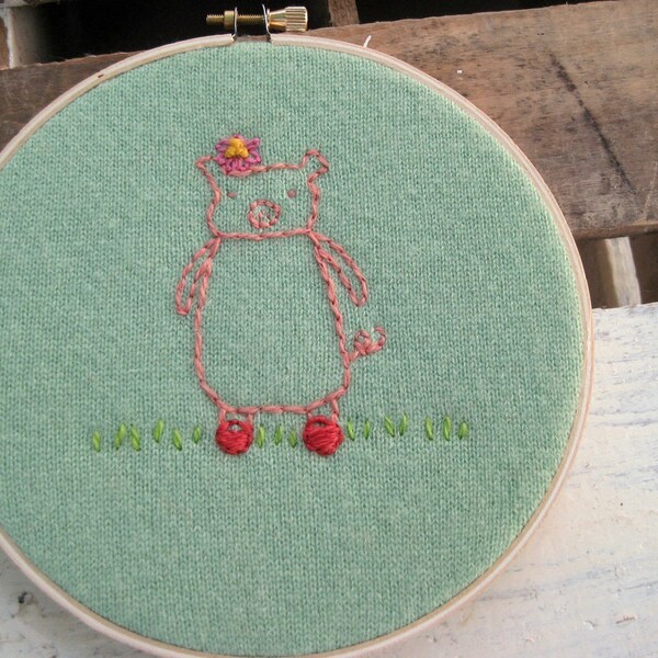 SAVE 50% - Enter code SAVE50 at checkout -Penelope Piggy Embroidery Hoop Framed Wall Art --- Ready to Ship